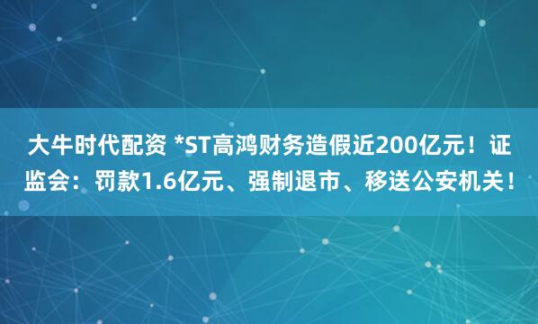 大牛时代配资 *ST高鸿财务造假近200亿元！证监会：罚款1.6亿元、强制退市、移送公安机关！
